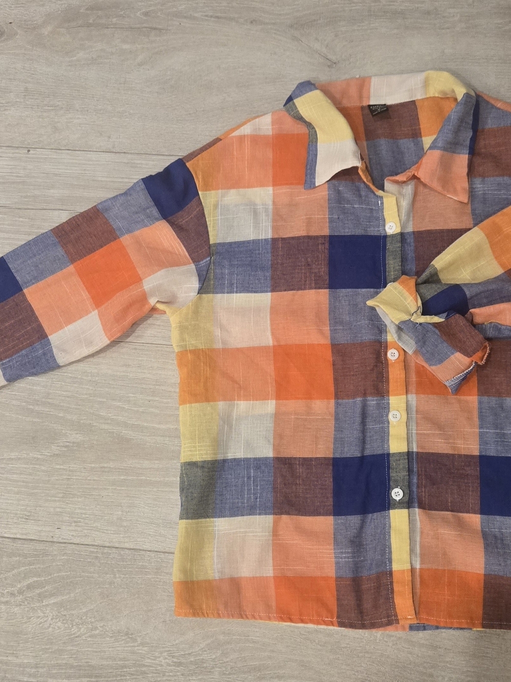 Lightweight Women's Plaid Button-Down Shirt - Orange, Blue & Yellow